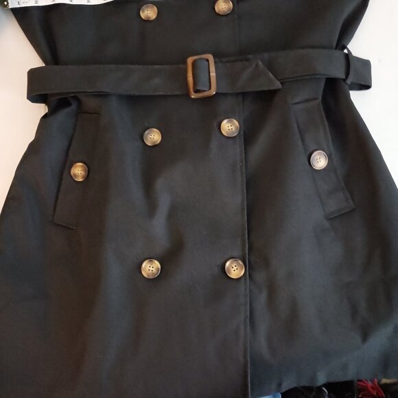 Createmo.us Black Trench Coat Double-Breasted Belted Coat Women’s Size Large L - Picture 6 of 16
